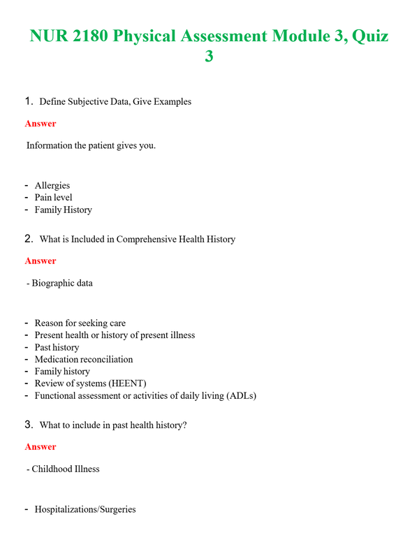 NUR 2180 PHYSICAL ASSESSMENT MODULE 3, QUIZ 3 | GRADED A+ SOLVED 100% CORRECT