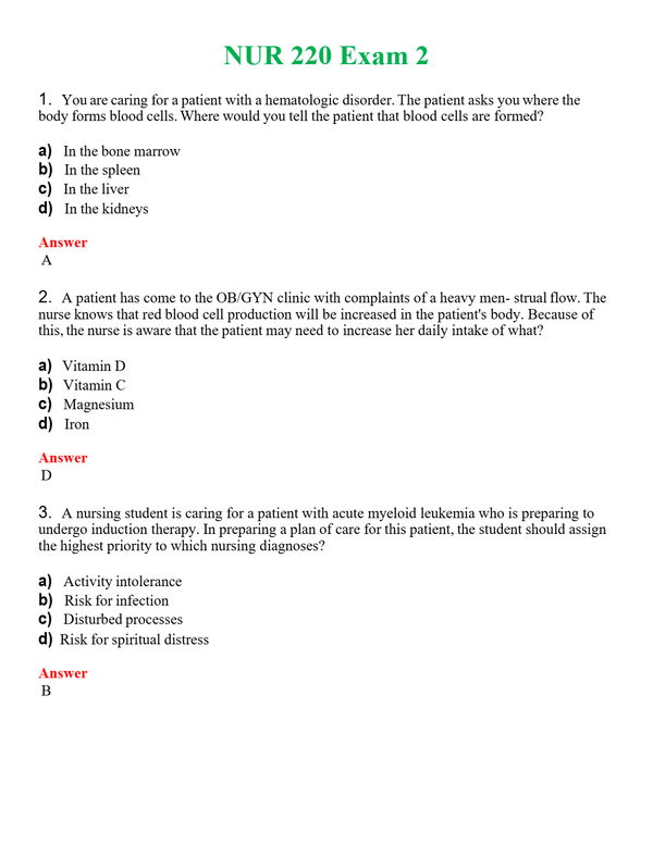 NUR 220 EXAM 2 | COMPLETE ANSWERS 100% CORRECT