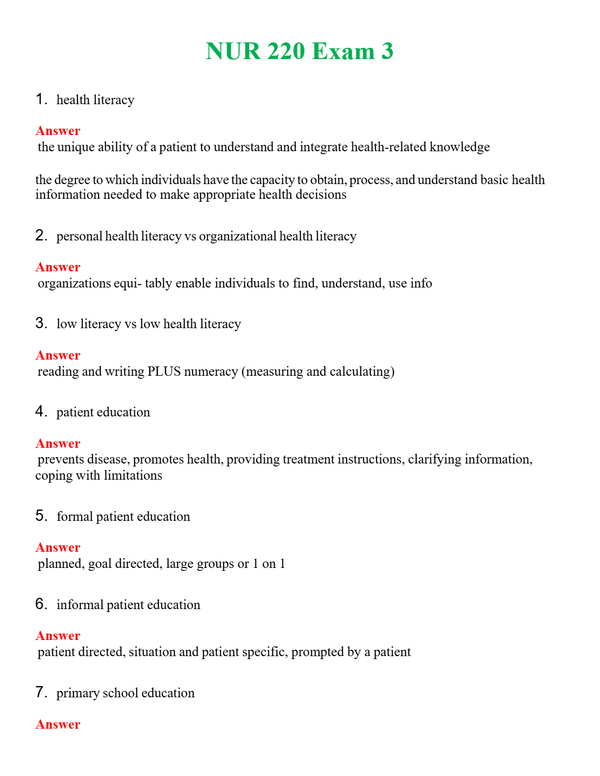 NUR 220 EXAM 3 | NEW FULL QUESTIONS AND ANSWERS 100% CORRECT