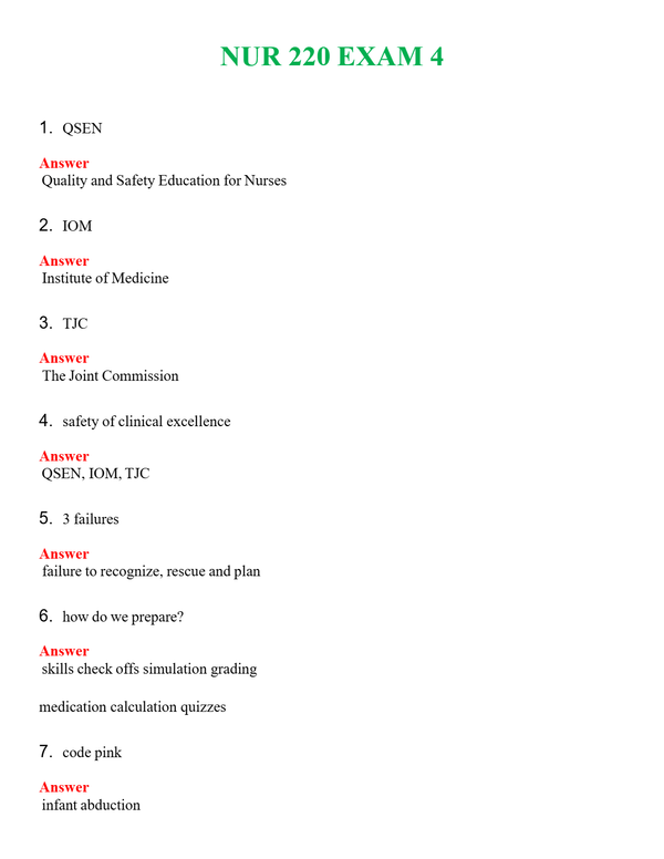 NUR 220 EXAM 4 | GRADED A+ QUESTIONS & ANSWERS