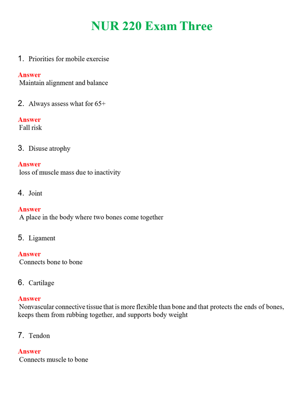 NUR 220 EXAM THREE | PASSED | A+ RATED GUIDE | NEW FULL EXAM