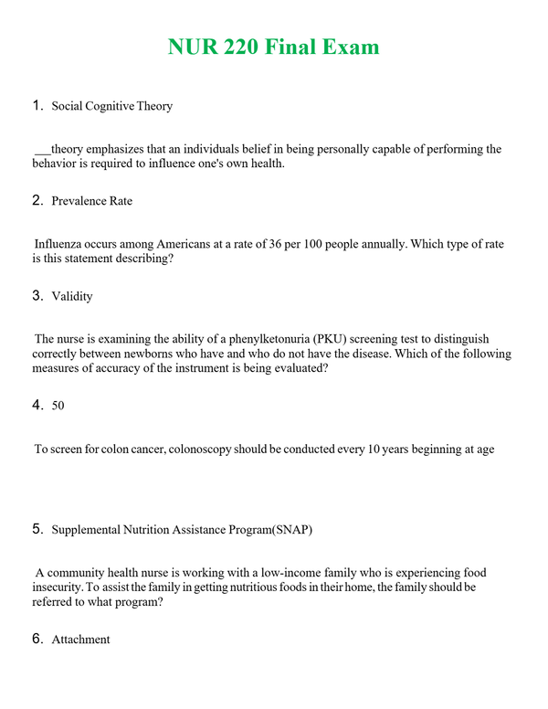 NUR 220 FINAL EXAM | WITH 100% VERIFIED ANSWERS
