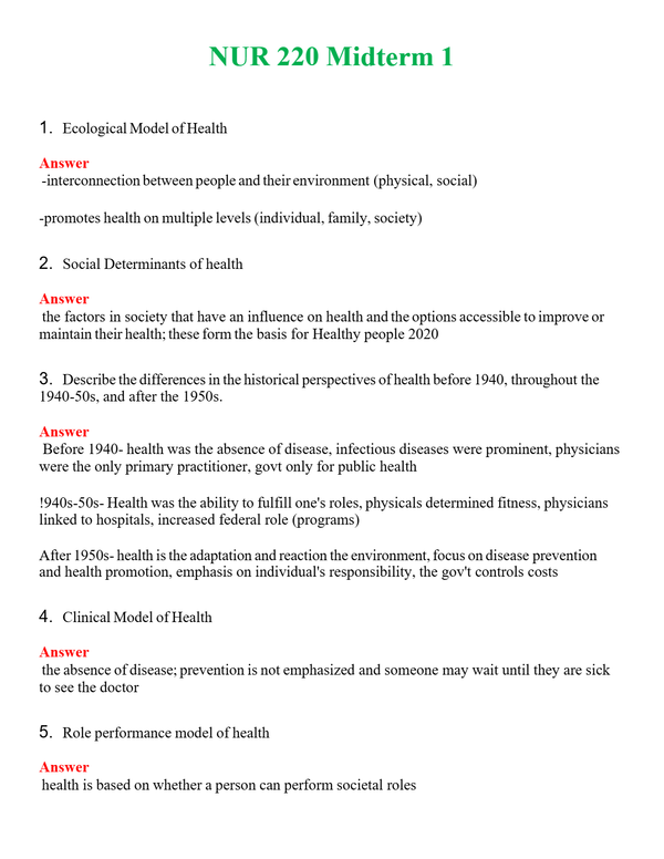 NUR 220 MIDTERM 1 | (ACTUAL EXAM ) QUESTIONS AND ANSWERS (SOLVED)