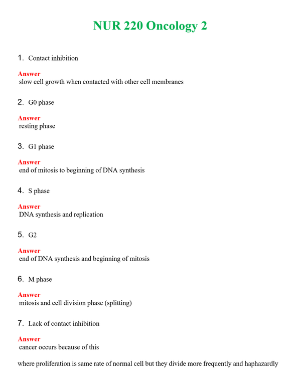 NUR 220 ONCOLOGY 2 | PASSED | A+ RATED GUIDE | NEW FULL EXAM
