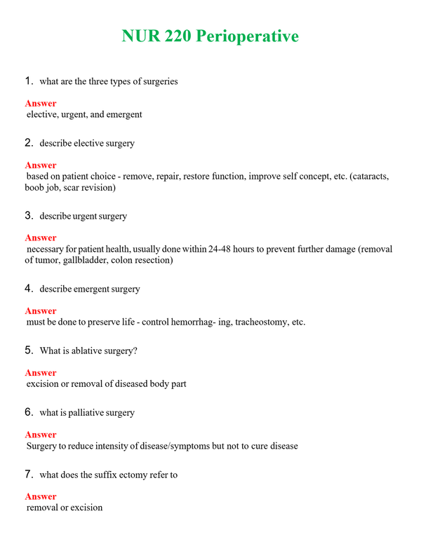 NUR 220 PERIOPERATIVE | COMPLETE ANSWERS 100% CORRECT