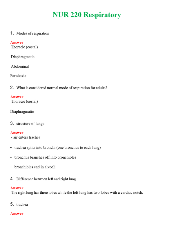 NUR 220 RESPIRATORY | NEW FULL QUESTIONS AND ANSWERS 100% CORRECT