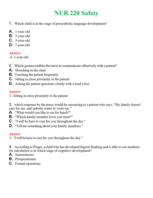 NUR 220 SAFETY | COMPLETE ANSWERS 100% CORRECT