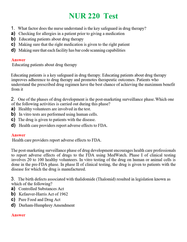 NUR 220 TEST | QUESTIONS AND ANSWERS INCLUDED