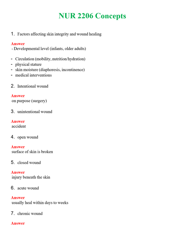 NUR 2206 CONCEPTS | QUESTIONS & ANSWERS (SOLVED)