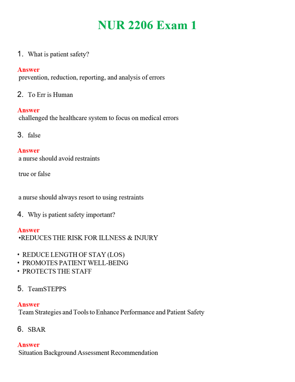 NUR 2206 EXAM 1 | A+ RATED GUIDE | QUESTIONS AND ANSWERS (SOLVED)