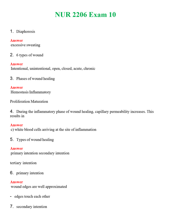 NUR 2206 EXAM 10 | NEW FULL QUESTIONS AND ANSWERS 100% CORRECT