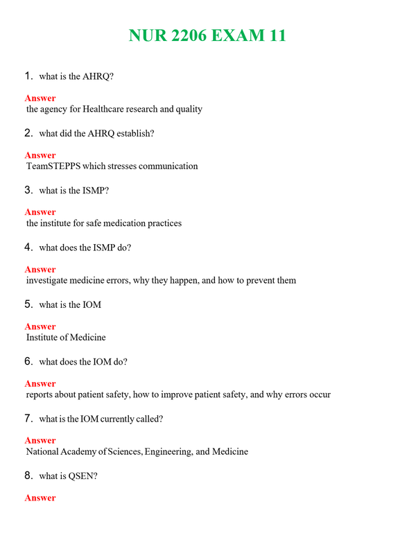 NUR 2206 EXAM 11 | GRADED A+ QUESTIONS & ANSWERS