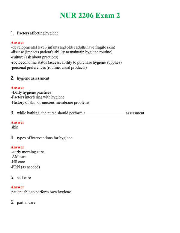 NUR 2206 EXAM 2 | LATEST QUESTIONS WITH COMPLETE GRADE A++ ANSWERS