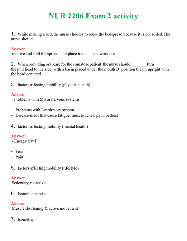 NUR 2206 EXAM 2 ACTIVITY | WITH 100% VERIFIED ANSWERS