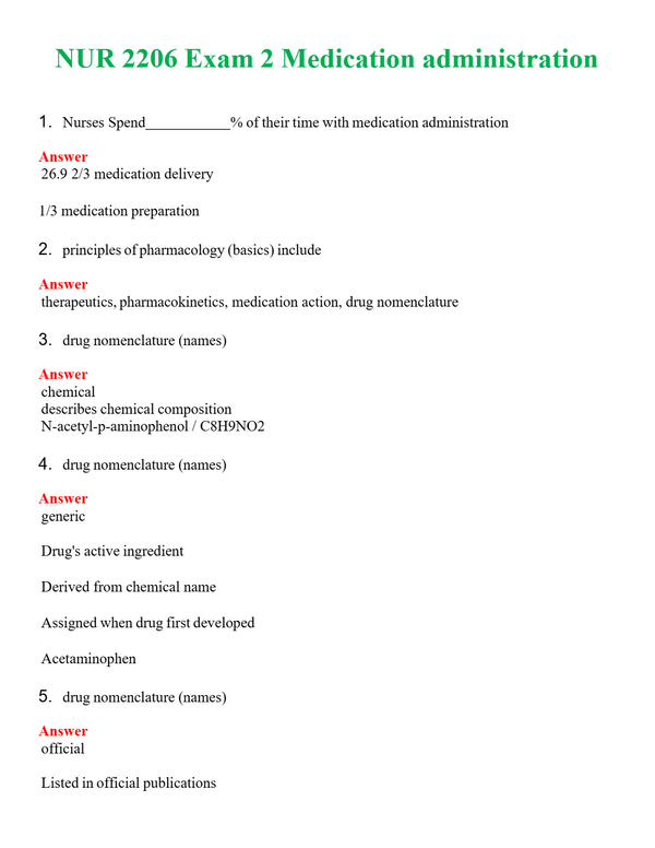 NUR 2206 EXAM 2 MEDICATION ADMINISTRATION | QUESTIONS & ANSWERS (SOLVED)