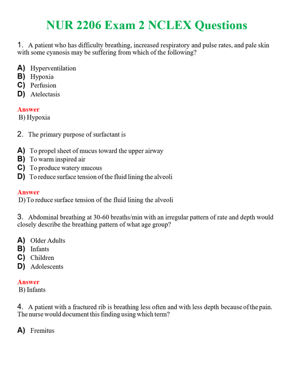NUR 2206 EXAM 2 NCLEX QUESTIONS | A+ RATED GUIDE | QUESTIONS AND ANSWERS (SOLVED