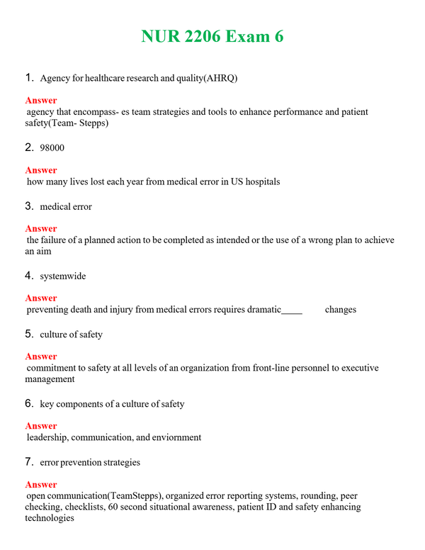 NUR 2206 EXAM 6 | A SOLVED 100% CORRECT