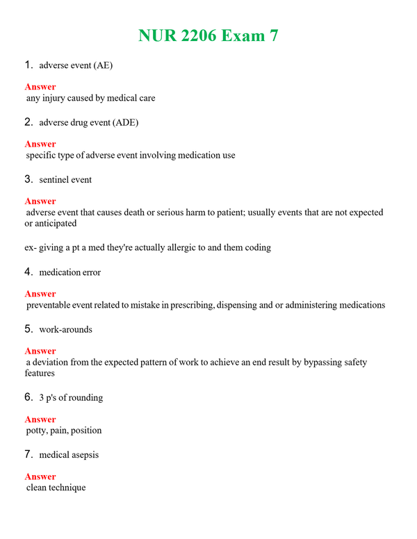 NUR 2206 EXAM 7 | PASSED | A+ RATED GUIDE | NEW FULL EXAM