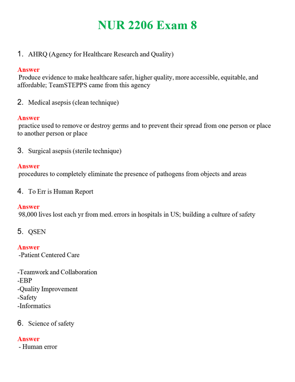 NUR 2206 EXAM 8 | GRADED A+ QUESTIONS AND ANSWERS (SOLVED)