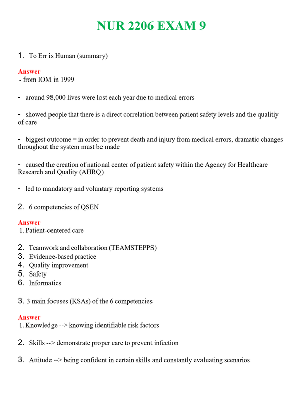 NUR 2206 EXAM 9 | GRADED A+ QUESTIONS & ANSWERS