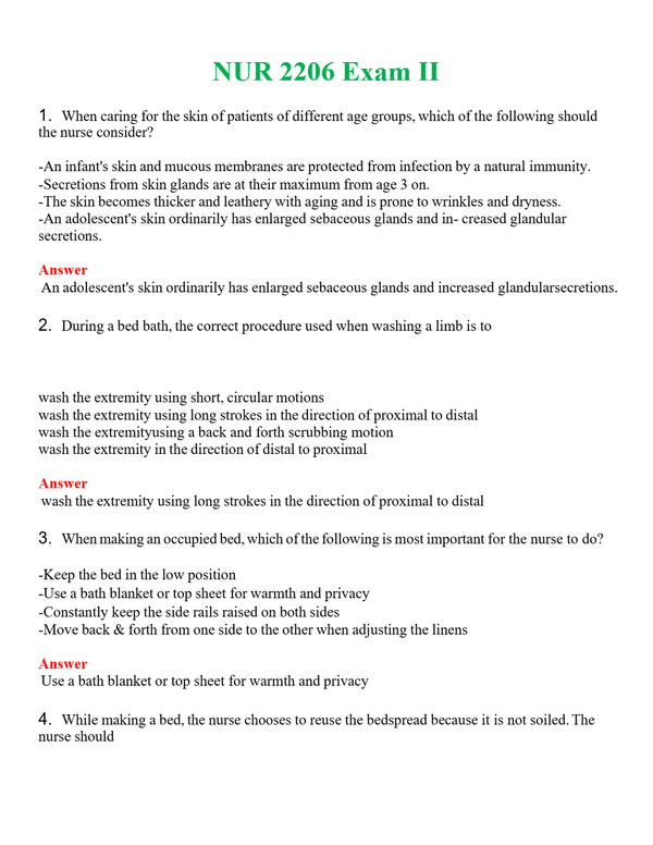 NUR 2206 EXAM II | LATEST QUESTIONS WITH COMPLETE GRADE A++ ANSWERS
