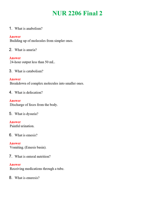 NUR 2206 FINAL 2 | COMPLETE ANSWERS 100% CORRECT