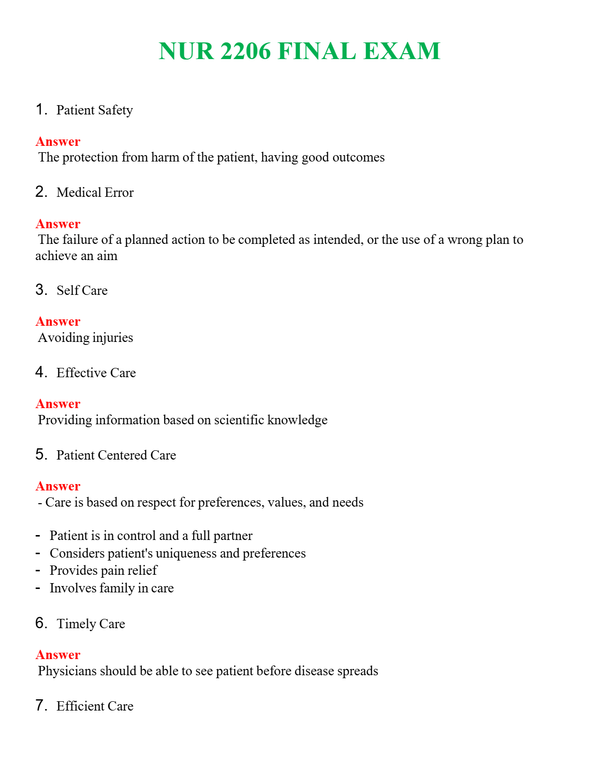 NUR 2206 FINAL EXAM | (ACTUAL EXAM ) QUESTIONS AND ANSWERS (SOLVED)