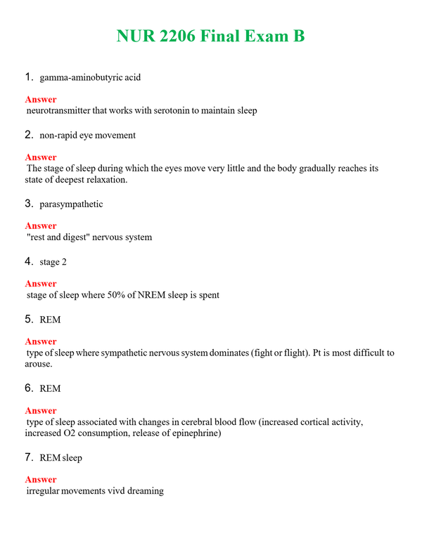 NUR 2206 FINAL EXAM B | QUESTIONS AND ANSWERS INCLUDED