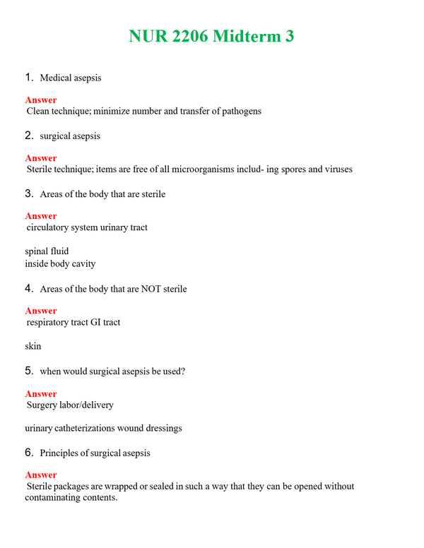 NUR 2206 MIDTERM 3 | NEW FULL QUESTIONS AND ANSWERS 100% CORRECT