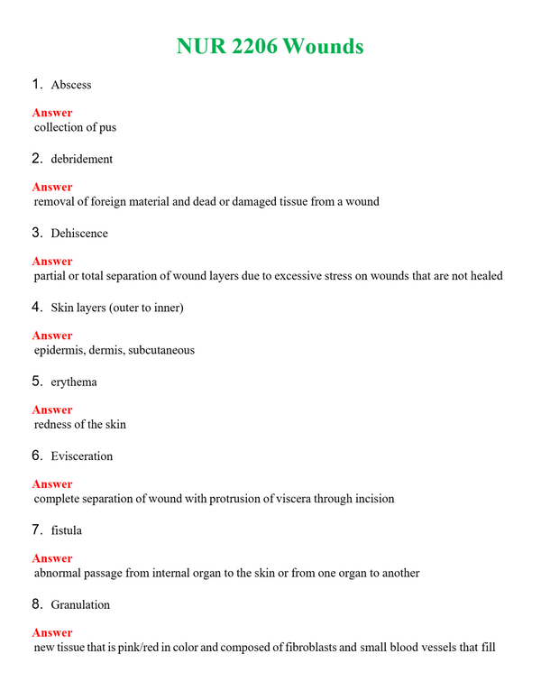NUR 2206 WOUNDS | (ACTUAL EXAM ) QUESTIONS AND ANSWERS (SOLVED)