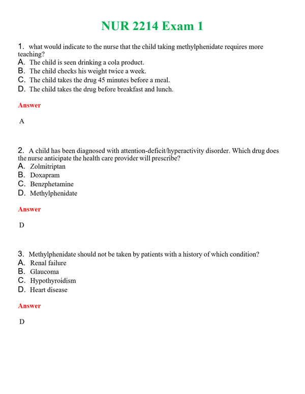 NUR 2214 EXAM 1 | LATEST QUESTIONS WITH COMPLETE GRADE A++ ANSWERS