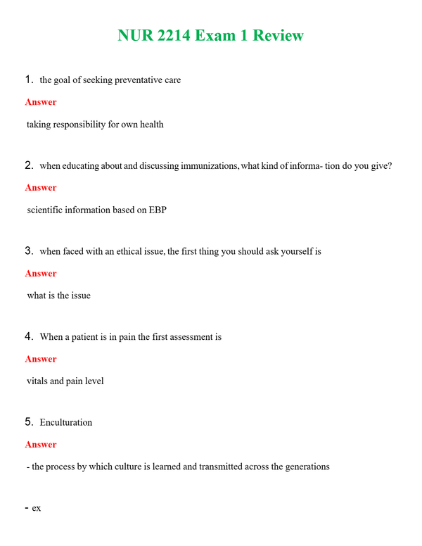 NUR 2214 EXAM 1 REVIEW | (ACTUAL EXAM ) QUESTIONS AND ANSWERS (SOLVED)