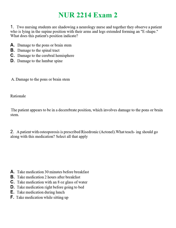 NUR 2214 EXAM 2 | QUESTIONS & ANSWERS (SOLVED)
