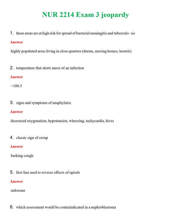 NUR 2214 EXAM 3 JEOPARDY | WITH 100% VERIFIED ANSWERS