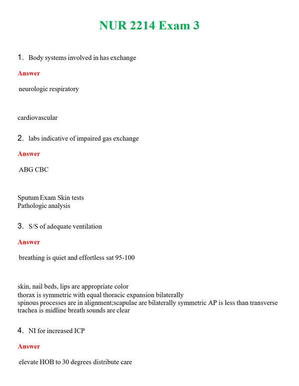NUR 2214 EXAM 3 | QUESTIONS & ANSWERS (SOLVED)