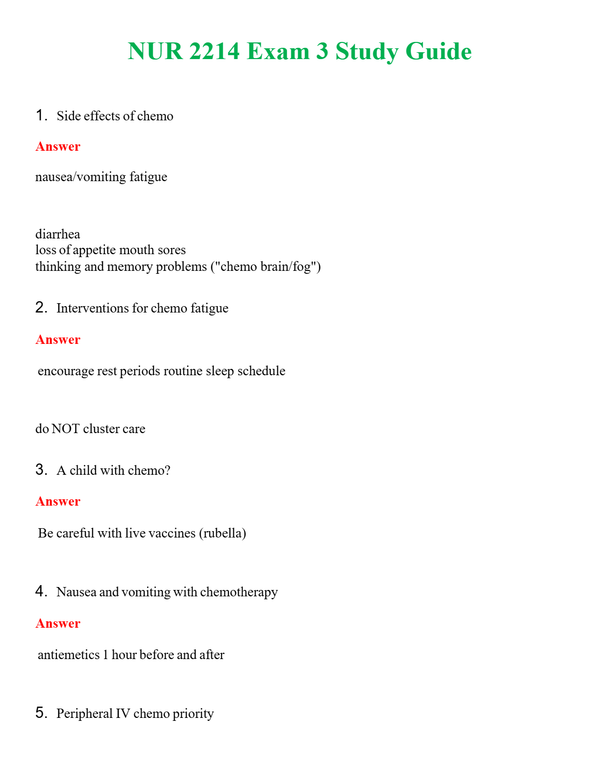 NUR 2214 EXAM 3 STUDY GUIDE | PASSED | A+ RATED GUIDE | NEW FULL EXAM