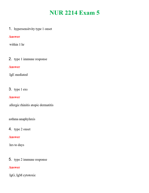 NUR 2214 EXAM 5 | GRADED A+ QUESTIONS AND ANSWERS (SOLVED)