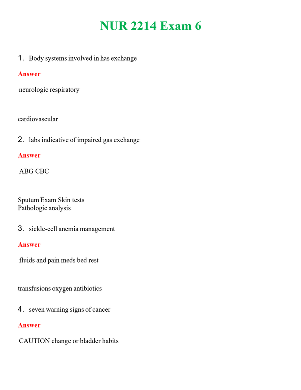 NUR 2214 EXAM 6 | PASSED | A+ RATED GUIDE | NEW FULL EXAM