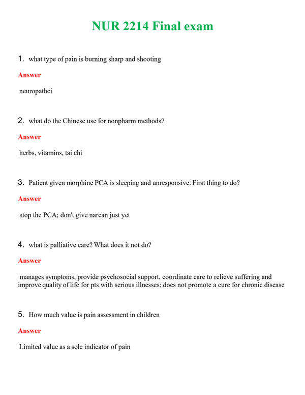 NUR 2214 FINAL EXAM | A SOLVED 100% CORRECT
