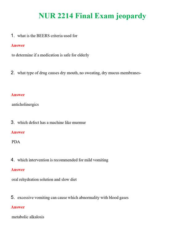 NUR 2214 FINAL EXAM JEOPARDY | GRADED A+ QUESTIONS & ANSWERS