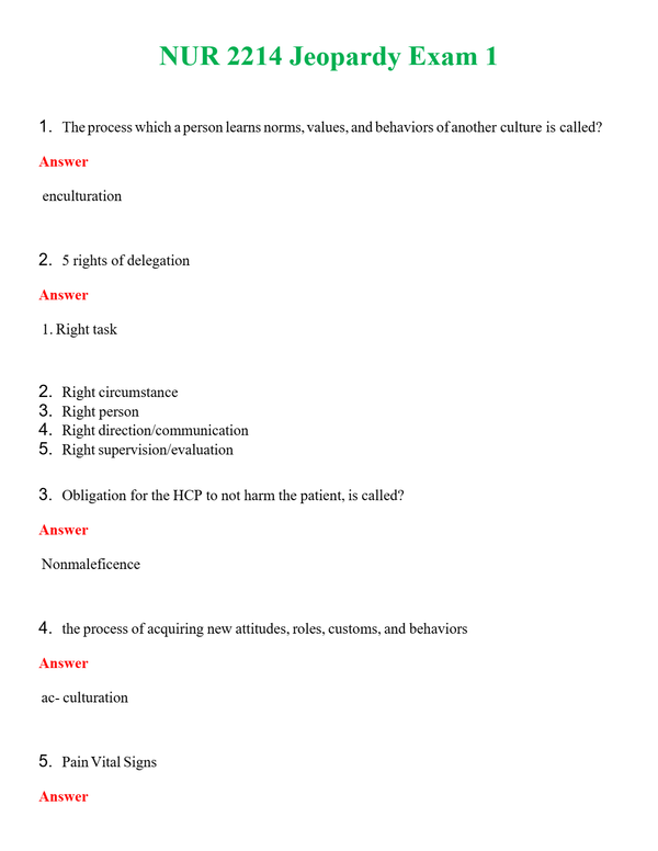 NUR 2214 JEOPARDY EXAM 1 | PASSED | A+ RATED GUIDE | NEW FULL EXAM