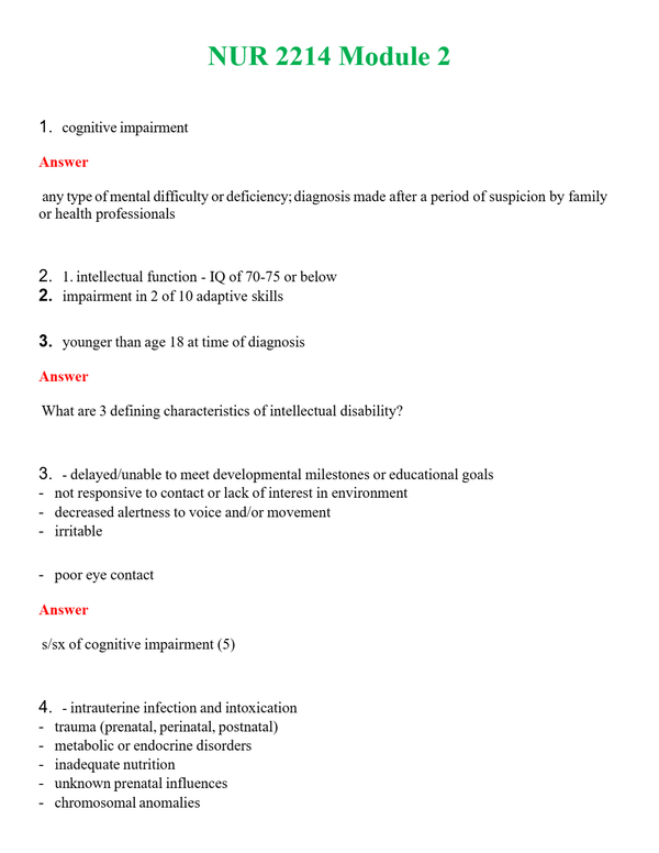 NUR 2214 MODULE 2 | NEW FULL QUESTIONS AND ANSWERS 100% CORRECT