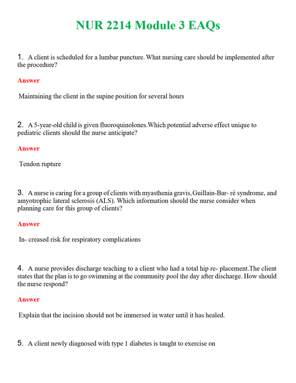NUR 2214 MODULE 3 EAQS | COMPLETE ANSWERS 100% CORRECT