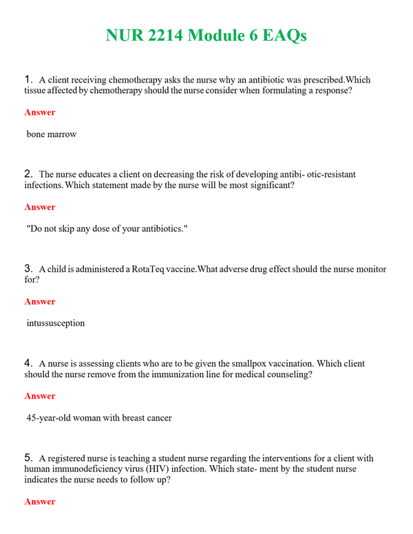 NUR 2214 MODULE 6 EAQS | QUESTIONS AND ANSWERS INCLUDED