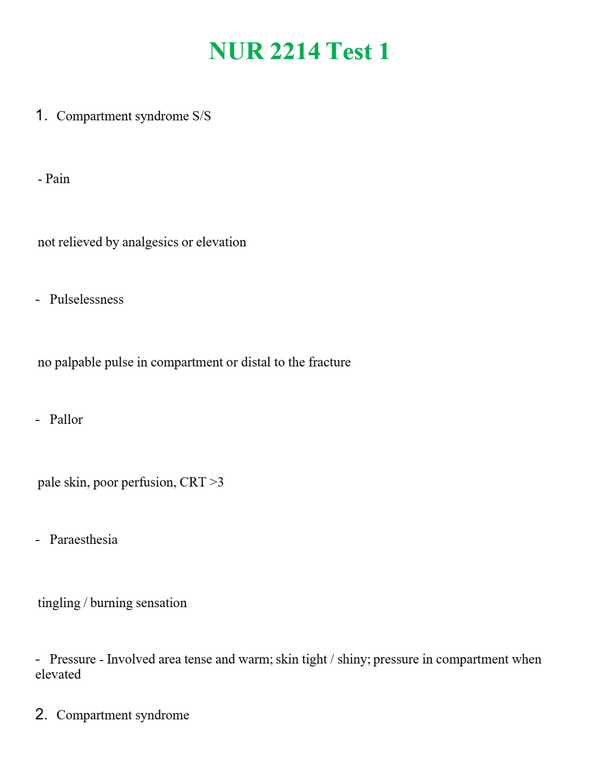 NUR 2214 TEST 1 | A++ EXAM WITH ALL NEW QS & AS - GUARANTEED PASS!