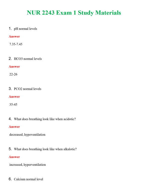NUR 2243 EXAM 1 STUDY MATERIALS | GRADED A+ SOLVED 100% CORRECT