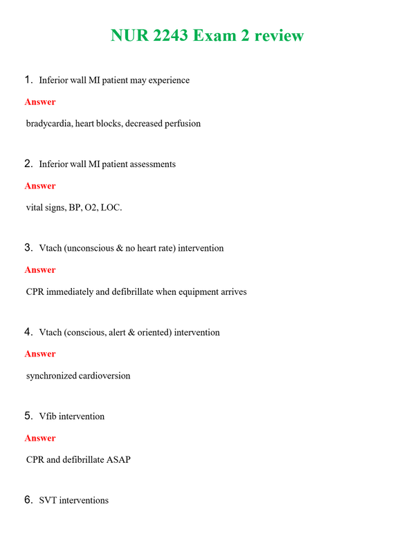 NUR 2243 EXAM 2 REVIEW | COMPLETE QUESTIONS & ANSWERS (SOLVED) 100% CORRECT