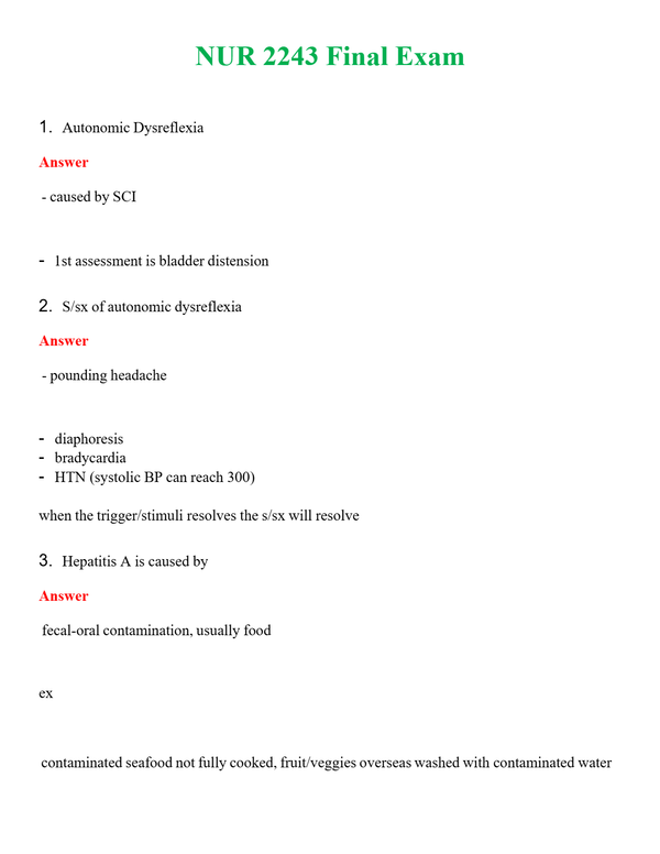 NUR 2243 FINAL EXAM | ALL Q&AS BRAND NEW GUARANTEED A+++