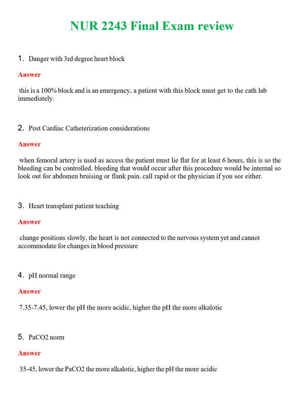 NUR 2243 FINAL EXAM REVIEW | ACTUAL QUESTIONS AND ANSWERS 100% CORRECT