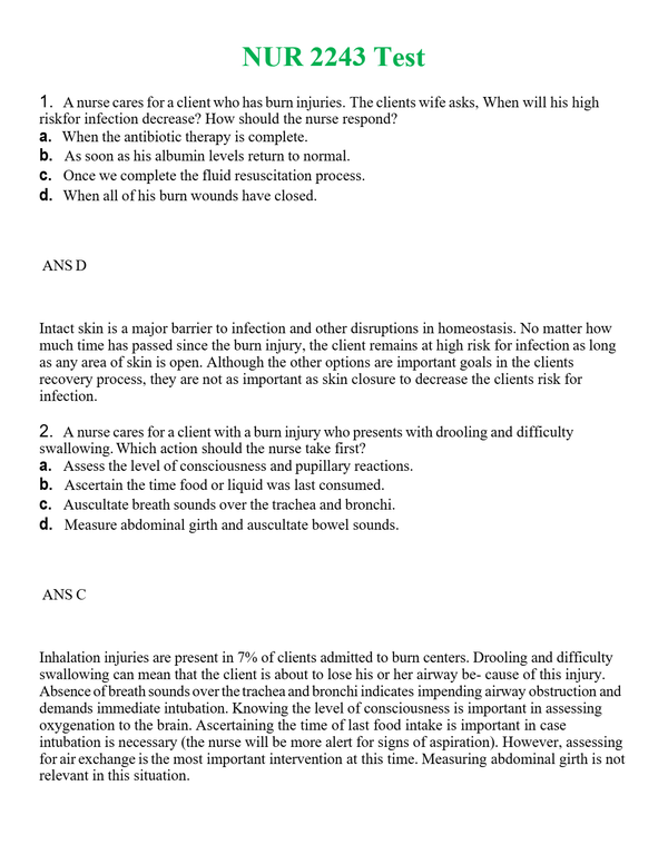 NUR 2243 TEST | GRADED A+ QUESTIONS AND ANSWERS (SOLVED)